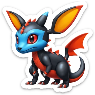 Cute Shiny Guilmon-Salandit-Umbreon-Fakémon-hybrid-creature (full body)  sticker