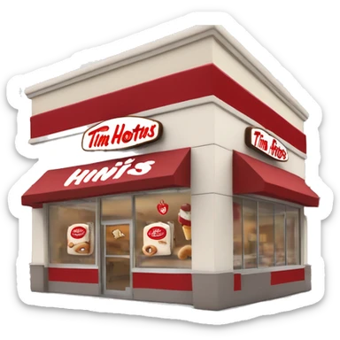 “Tim Hortons store with a red and white color scheme, featuring the classic Tim Hortons logo, a warm and welcoming design that represents a popular coffee and donut shop.” sticker