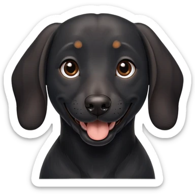 a black dog, part dachshund, part labrador. a bit gray under the chin sticker