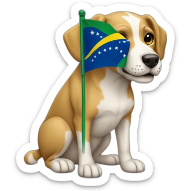 Stray-beije-dog-holding-brazilian-flag sticker