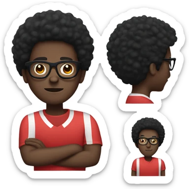 “black man with black afro and glasses and wearing a red shirt  sticker