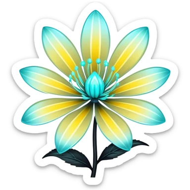 Pastel black and cyan iridescent transparent bio-luminescent flower with yellow stripes sticker