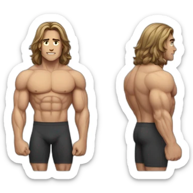 muscle men with middle long hair sticker