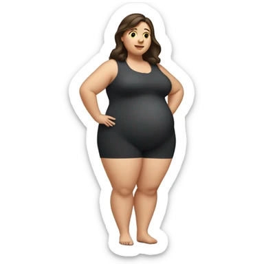 Obese brunette woman with large belly sticker