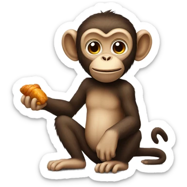 Monkey holding a chicken wing sticker