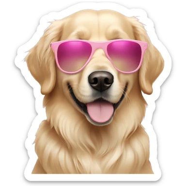 Cream colored golden retriever wearing pink sunglasses sticker
