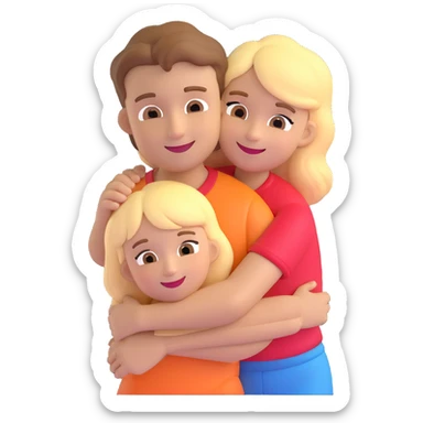happy brown-haired girl hugging smiling blonde boy, emoji style sticker