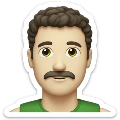 white man with moustache, dark brown hair fringe, forest green coloured eyes sticker