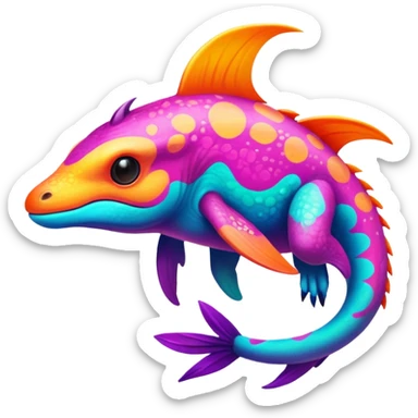 Exotic lush warm-colored neon tropical Fakémon-Fionbri-creature with cool-colored splash markings  sticker