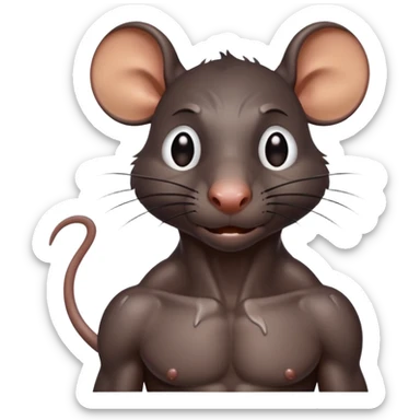 a sweating, shirtless anthropomorphic black rat sticker
