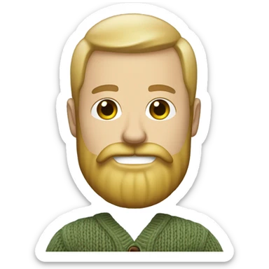 A danish guy with a blonde beard and mustache and a knit cardigan (that is grey, green and creme) sticker