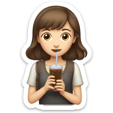 brown hair girl drinking boba  sticker