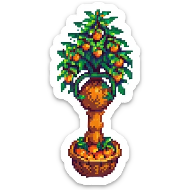 orange tree pixel art style with a basket of oranges at the base sticker