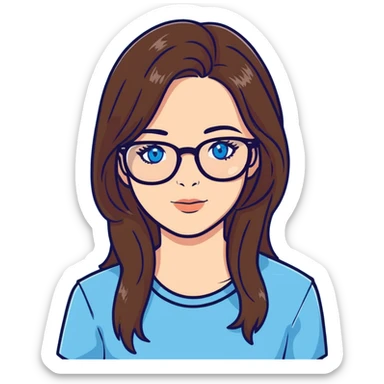 cute woman with glasses, long brown hair, blue eyes sticker