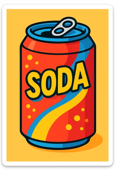 soda, vibrant and playful style, colorful, lively, fun sticker
