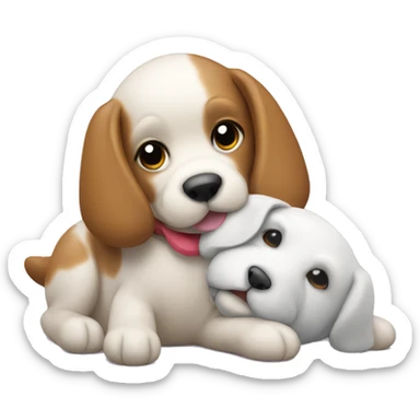 Dog cuddles with toy sticker