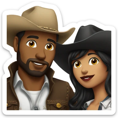 Black haired cowboy and black haired cowgirl kissing sticker