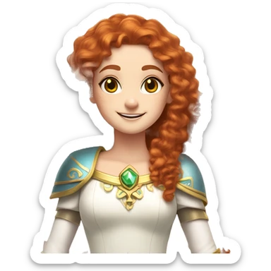 a white girl with long red curly hair and freckles, cosplaying Princess Zelda posing and smiling sticker