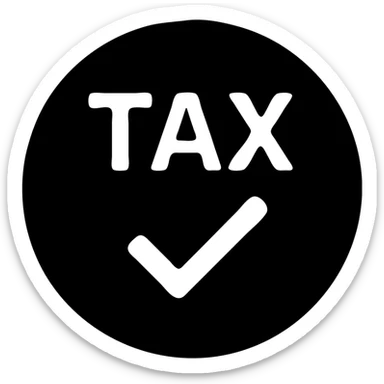 48px non-taxable icon, single color, circle containing tax symbol and check mark, clean design, transparent background sticker