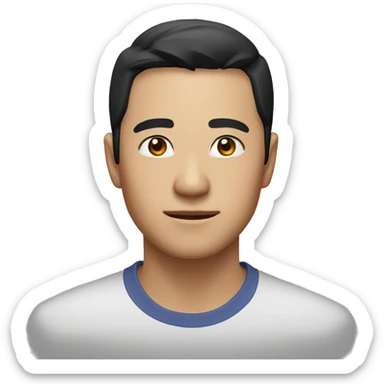 A head and shoulders shot of a 33 year old Asian man, with short black hair,   with brown eyes wearing a t-shirt. sticker