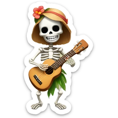 Skeleton Hula girl playing a ukulele  sticker