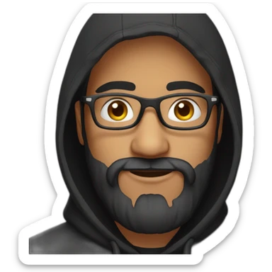 indian guy with glasses and french beard wearing a black hoodie sticker