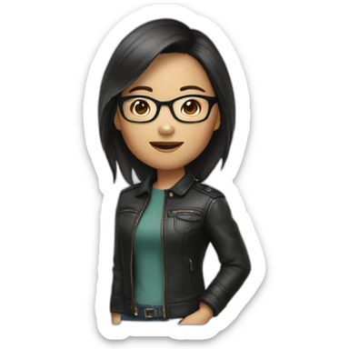 Asian girl in glasses and leather jacket sticker