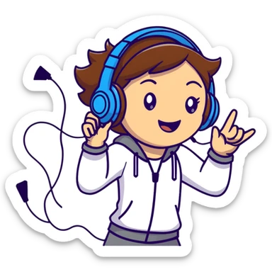 brown-haired gamer girl, excited expression, headphones, head only, emote sticker