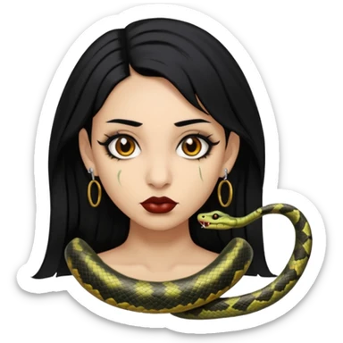 gothic black hair brown eyed brown eyed girl with snake bites and septum piercing  sticker