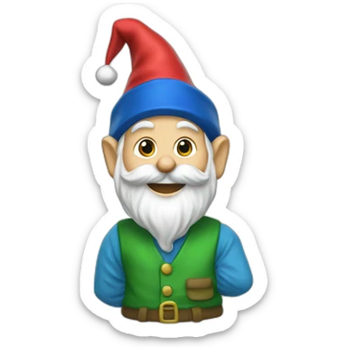 garden gnome waving hi green hat blue shirt sticker