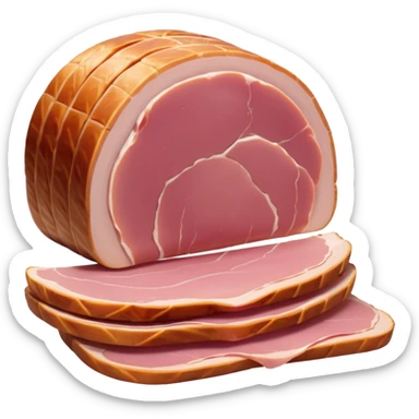 sliced turkey ham, thin curved slices, pale pink, smooth uniform, clean edges, moist, lean, delicately folded, soft translucent, no fat marbling, no bread, cheese, packaging, or faces, clean 3D, soft lighting, transparent background, emoji scale sticker
