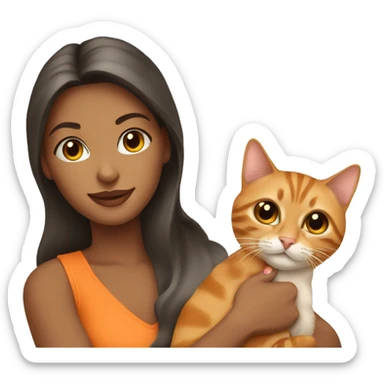 pretty woman holding tabby orange cat sticker