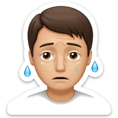 White tan, brunette,man crying.  sticker