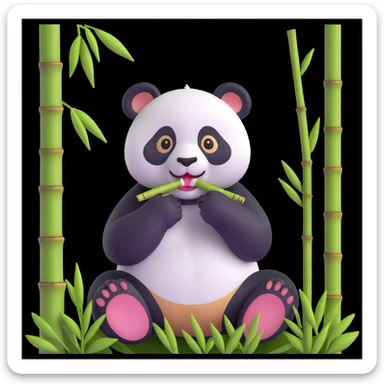panda eating bamboo in forrest background, close up pose sticker