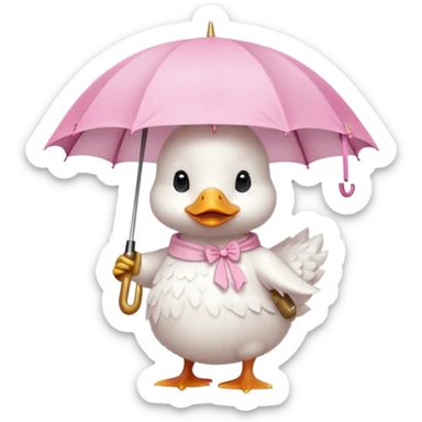 Pink duckling wearing a whote dress with an umbrella  sticker