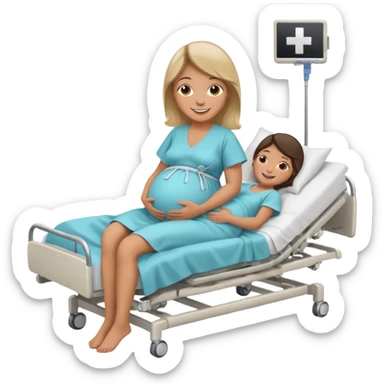 Pregnant woman in hospital bed with legs elevated  sticker