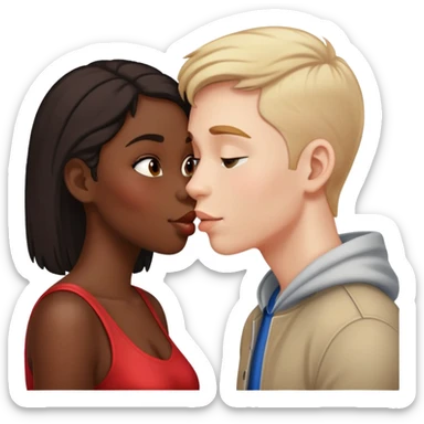 black girl and white boy sharing a friendly kiss on the cheek sticker