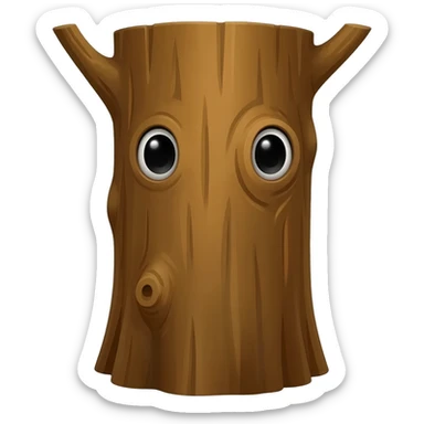 Yellow emoji face with Innocent eyes while hiding behind a big tree and poking head out from behind bark can only see eyes and forehead sticker