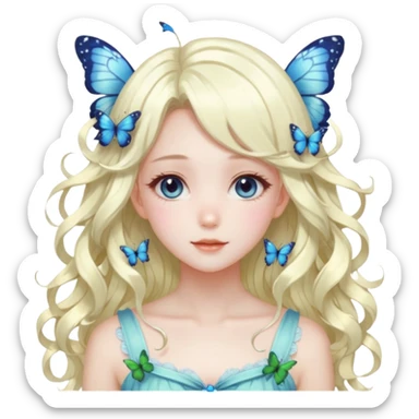 gorgeous shiny anime lady with butterflies and beautiful hair fairycore cottagecore sticker