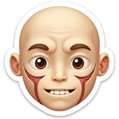 cute face with outer layer of skin removed showing detailed muscle textures and tissue, friendly and non-scary sticker