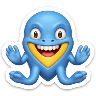 Make it be based off the horror game, poppy playtime.\n Make it have a head shape like a heart. Didn't make it tall, make it have sharp teeth, make its hands yellow, make it slipper, smiling and makes his feet yellow too.  And make it all blue sticker