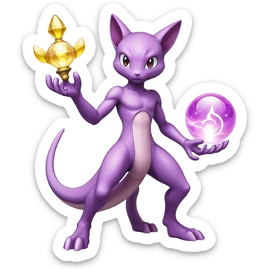 Anthro Sona Colorful Godly Celestial Shiny Mewtwo-Genesect-Fakemon Fantasy Creature Full Body sticker