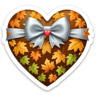 autumn forest heart with a silver bow decorated with heart pattern on the bow sticker