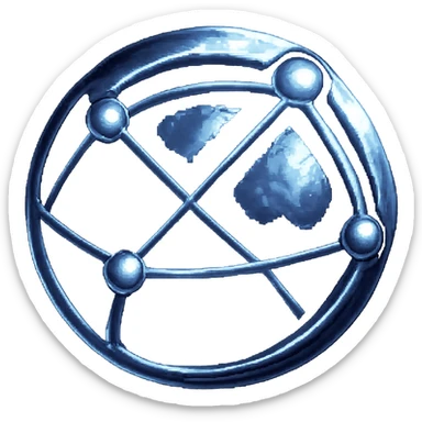 Make this network globe icon metallic with chrome-like reflections and shine. Keep the 3D depth and pixel art influence. Background should be transparent. sticker
