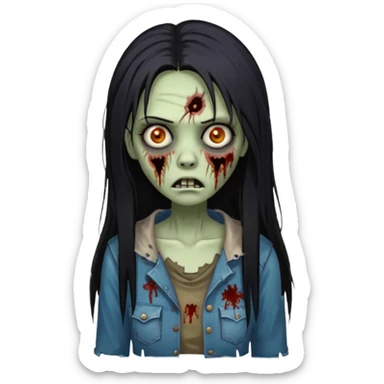 mulher zumbi cabelo liso tamanho grande preto sticker