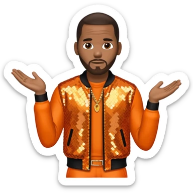 R. Kelly with dark brown hair, orange sequin outfit sticker