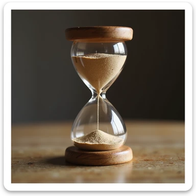 hyperrealistic 3D hourglass, 4K, glossy wooden base, fine sand inside, realistic lighting sticker