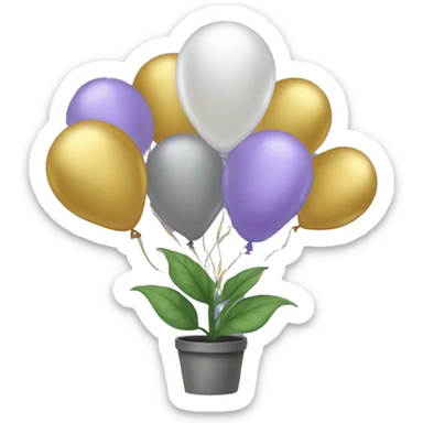 plant of growth with balloons coming from plant in the colors of lavendar, gold, pearl and gray sticker