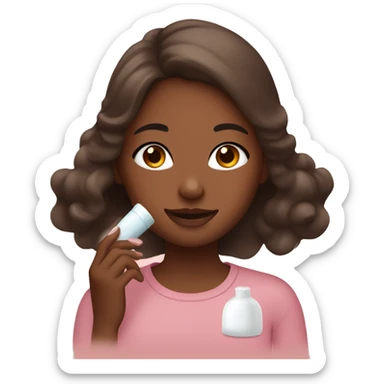 Girl putting on skin care with brown skin sticker