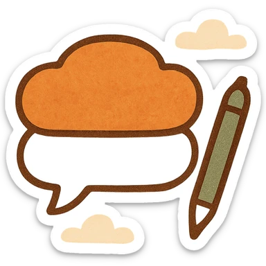 comic style speech bubble shaped like a cloud with a pen or pencil next to it representing a post caption as a comment sticker